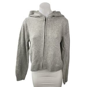 Gap Women's Gray Long Sleeve Knit Full Zip Hoodie Hooded Sweater Top Size M